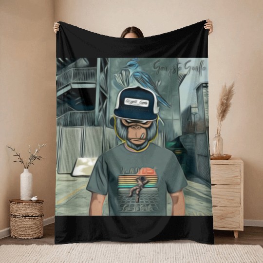 Gangsta Gorilla-Silverback Swanson Gorilla Wear Throw Blankets