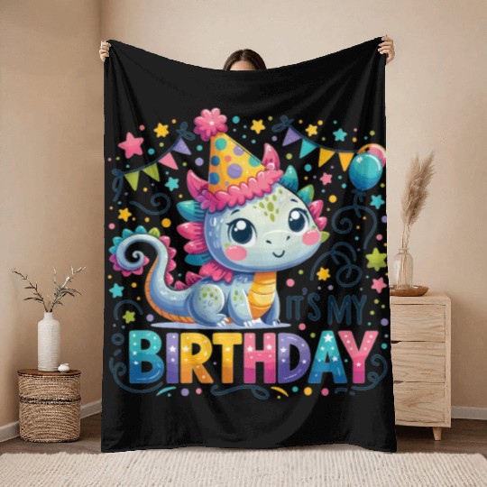 Its My Birthday Sweet Birthday Dragon Throw Blankets