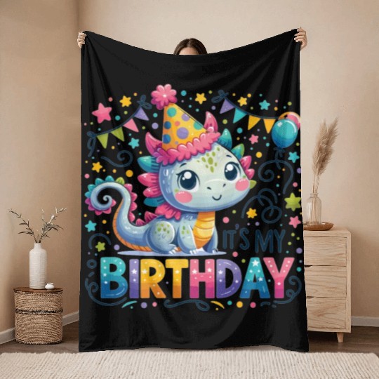 Its My Birthday Sweet Birthday Dragon Throw Blankets