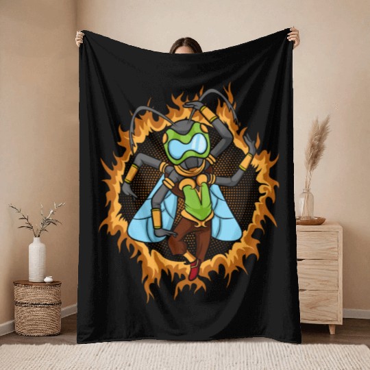The Warrior Fly Throw Blankets