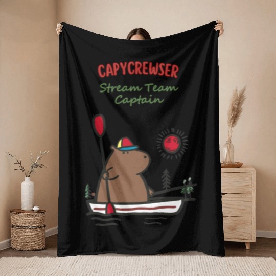 Captain Capy: Nautical Capybara Canoe Adventure Throw Blankets