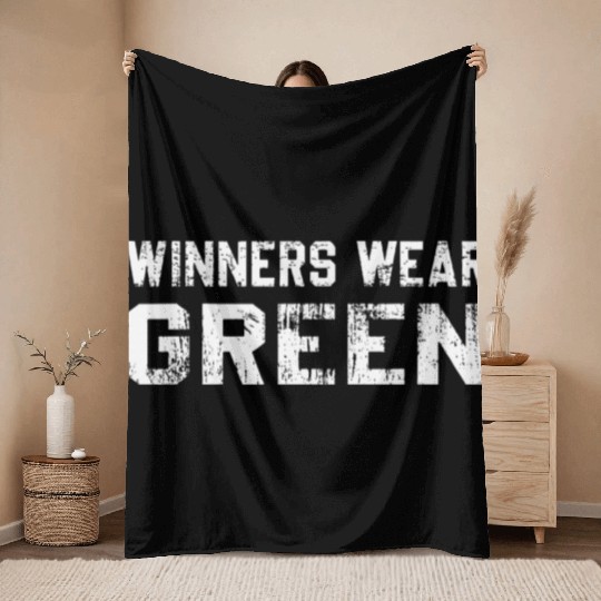 Winners Wear Green Team Spirit Game Competition Throw Blankets
