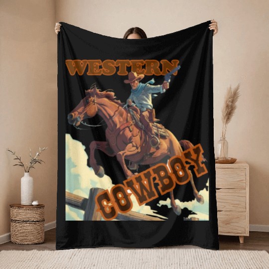 Vintage Western Cowboy,country Throw Blankets, Retro 90s