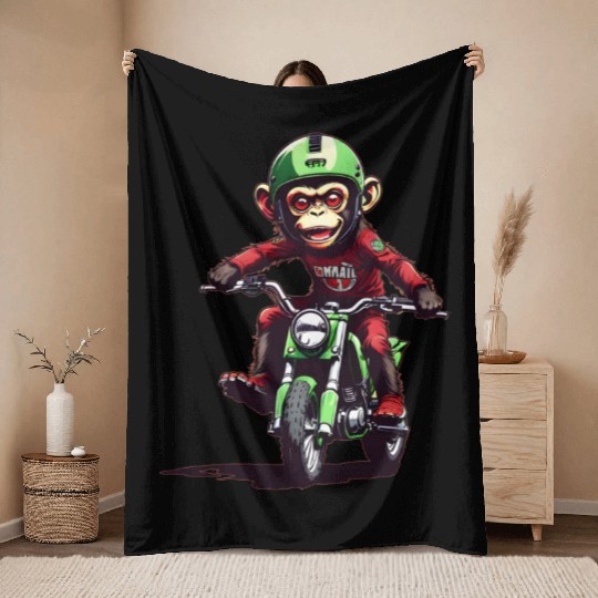 AI Monkey on Dirt Bike - Cool Kids Designs Throw Blankets