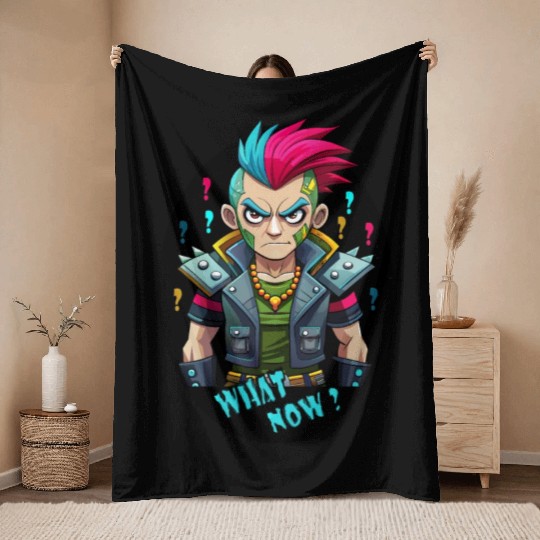 Rebellious Reverie,PinkBlue Fury,Punk Man Throw Blankets