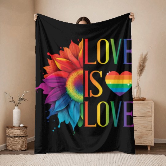 Rainbow Sunflower Love Is Love LGBT Gay Pride Throw Blankets