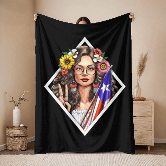 Boricua Puerto Rico Girl Throw Blankets
