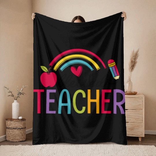 Blessed Teacher Teaching Heart Rainbow Throw Blankets