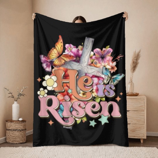 He Is Risen Christian Easter Jesus Resurrection Throw Blankets