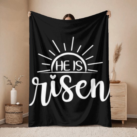 He Is Risen Sunrise Christian Easter Jesus Throw Blankets
