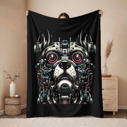 Steampunk Robot Dog Throw Blankets