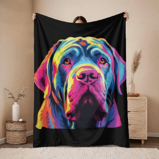 Watercolor Colorful Neapolitan Mastiff Throw Blankets
