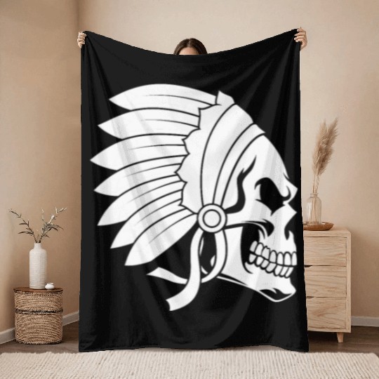 Indigenous Native American Skull Head Throw Blankets