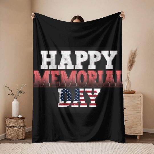 Patriotic Memorial Day Flag Design Throw Blankets