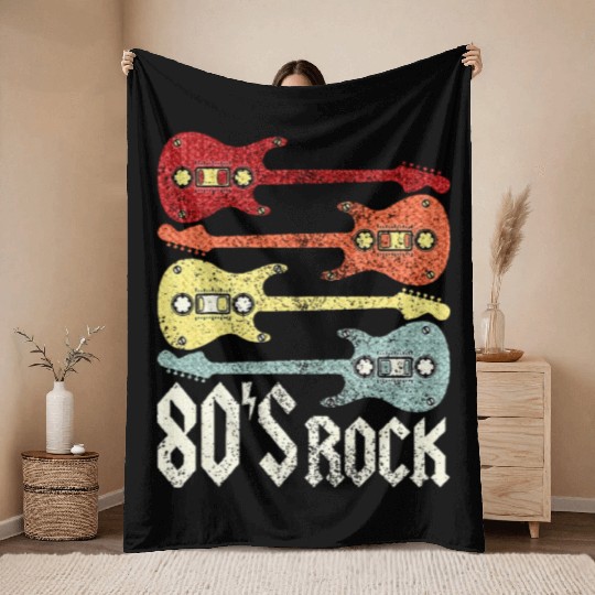 80s Rock Band Guitar Cassette Tape 1980s Throw Blankets