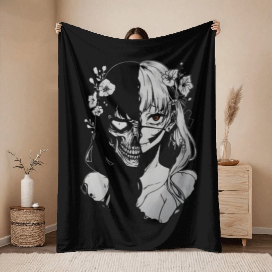 anime skull girl horror Throw Blankets
