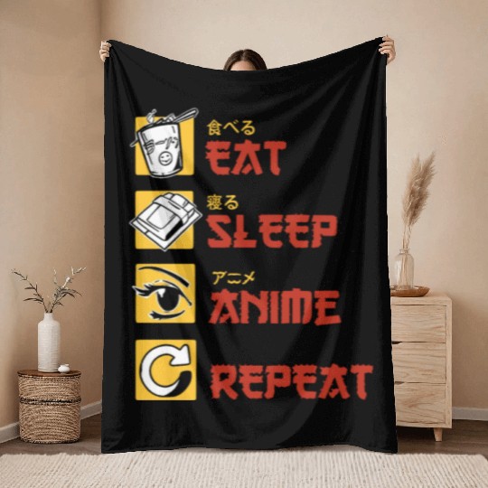 eat sleep anime repeat funny manga Throw Blankets