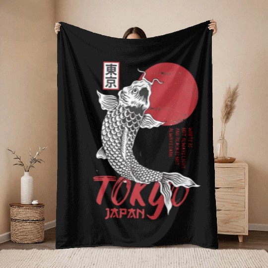 koi fish tokyo japan anime japanese Throw Blankets