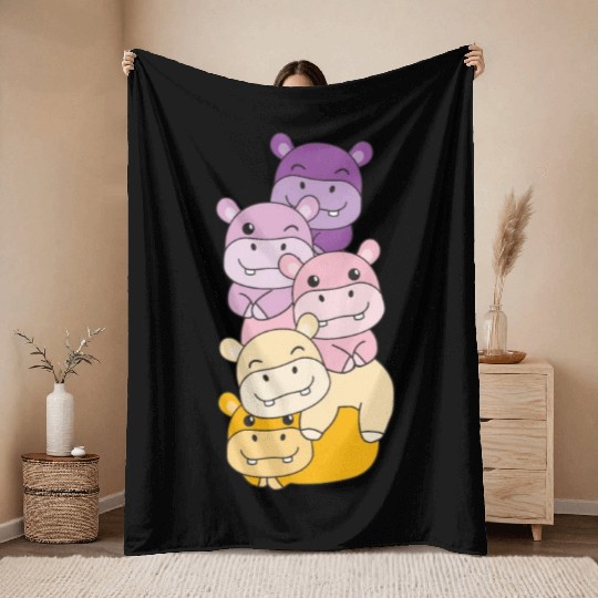 Trixic Flag Pride Lgbtq Cute Hippo Throw Blankets