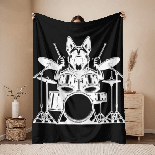 Malinois Drummer Dog White Design Throw Blankets