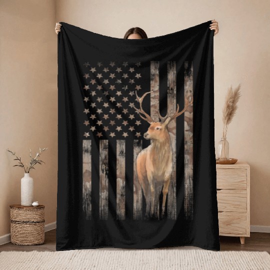 Deer Hunting Whitetails Hunter Dad Camouflage Throw Blankets