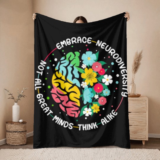 Embrace Neurodiversity Brain Autism Awareness ADHD Throw Blankets