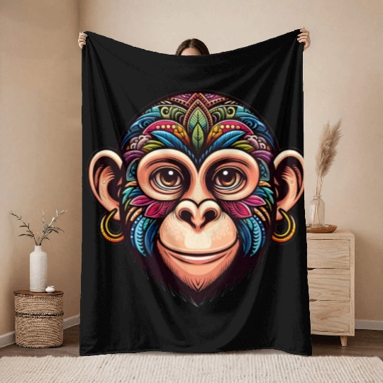 Cute Monkey Face Throw Blankets