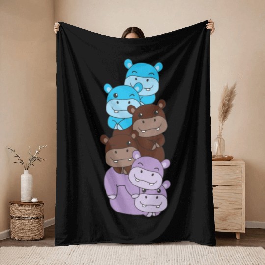 Androsexual Flag Pride Lgbtq Cute Hippo Throw Blankets