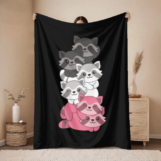 Femaric Flag Pride Lgbtq Cute Raccoon Throw Blankets