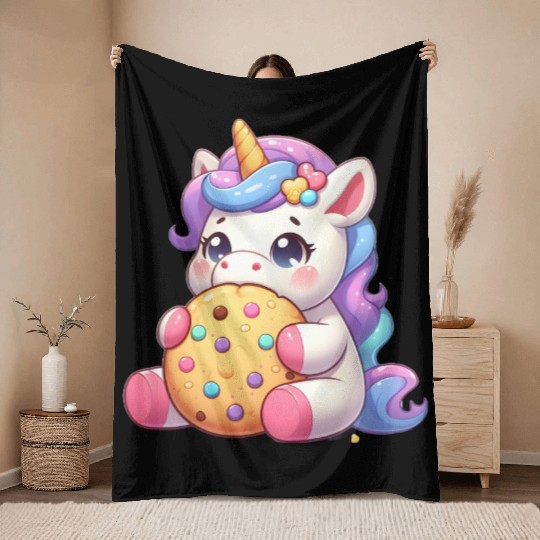Unicorn Enjoying a Cookie Throw Blankets