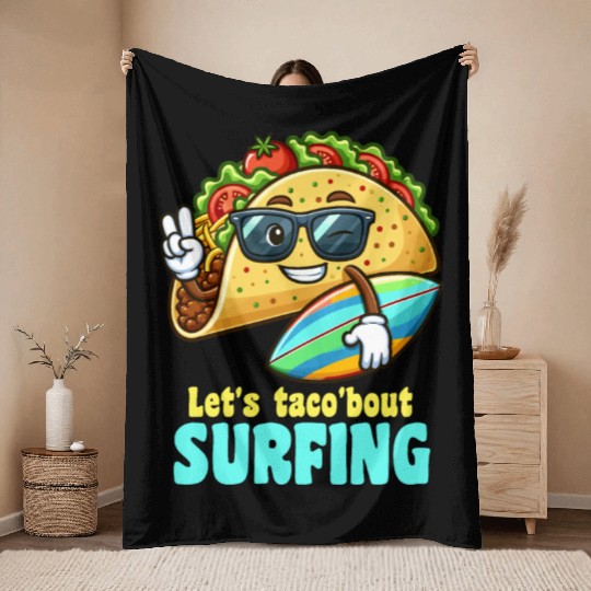 Let's Taco 'Bout Surfing Summer Fun Throw Blankets