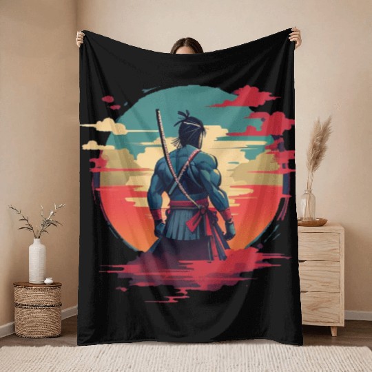 Anime samurai silhouet Throw Blankets
