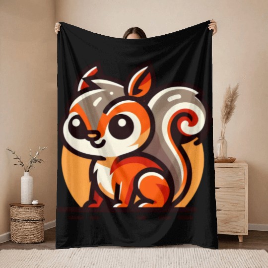 Sweet Smiling Squirrel with big Eyes Throw Blankets