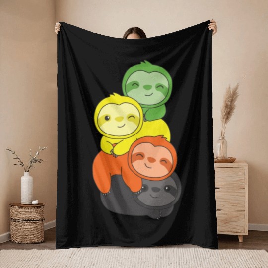 Aromantic Flag Pride Lgbtq Cute Sloth Pile Throw Blankets