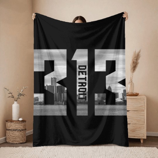 Detroit Michigan 313 Area Code Skyline Throw Blankets