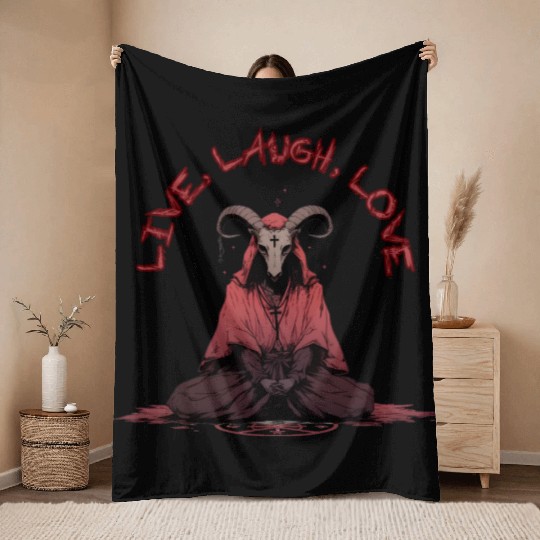 Live, Laugh, Love Baphomet Throw Blankets