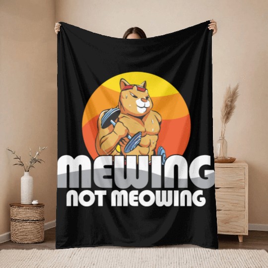 Funny Cat Meme Mewing Not Meowing Jawline Throw Blankets