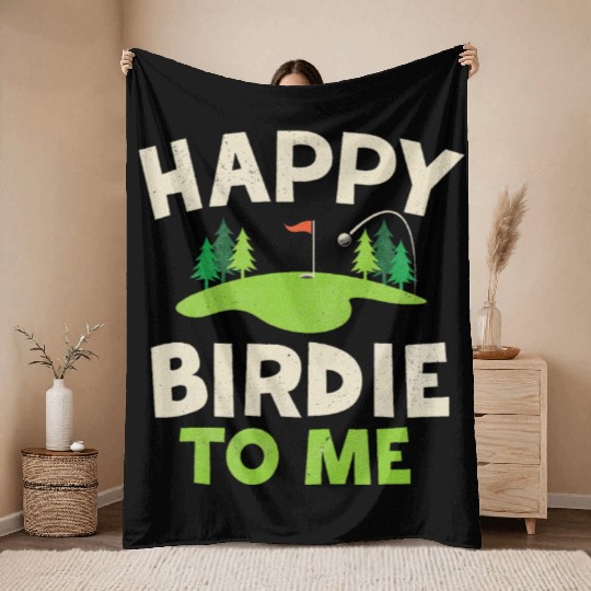 Golf Birthday Happy Birdie Golfer Throw Blankets