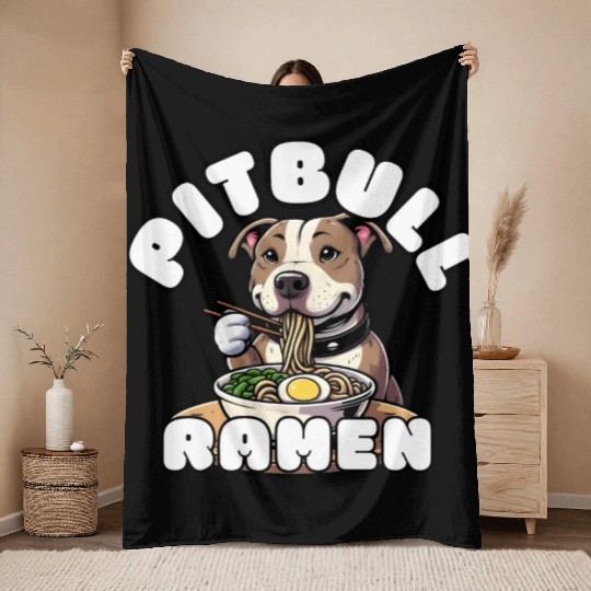 Pitbull Eating Ramen Throw Blankets