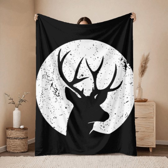 Stag deer face creative minimal design Throw Blankets