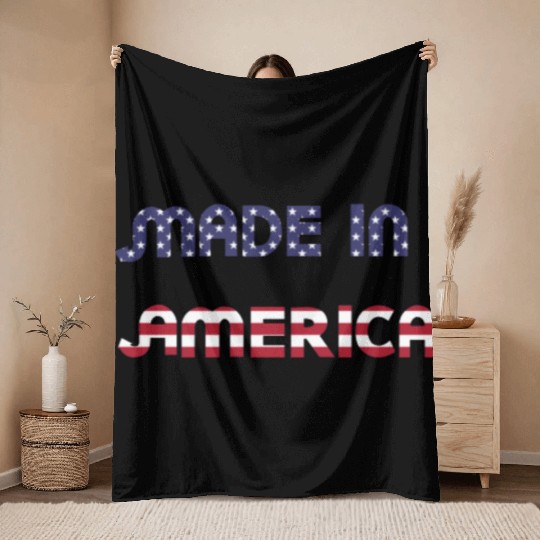 Made in America American Flag Font Funny Patriotic Throw Blankets
