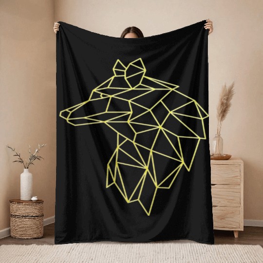 Wolf face tattoo geometric modern Colorful Throw Blankets