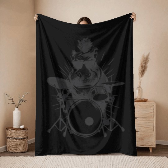 Hip Hippo Drummer Throw Blankets