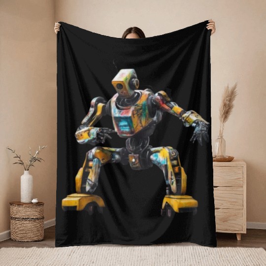 Graffiti Robot Dance Throw Blankets