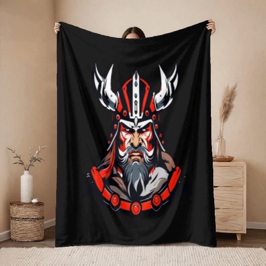 Warrior's Wrath,Veteran Warrior Portrait Throw Blankets