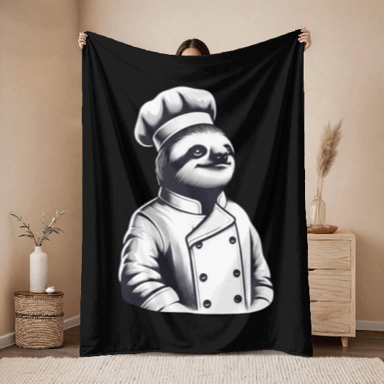 Proud Sloth Chef: Master of the Kitchen Throw Blankets