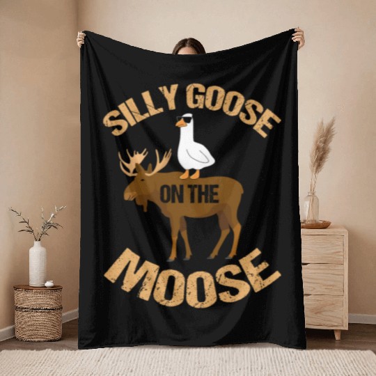 Silly Goose On The Moose Pun Geese Lover Throw Blankets
