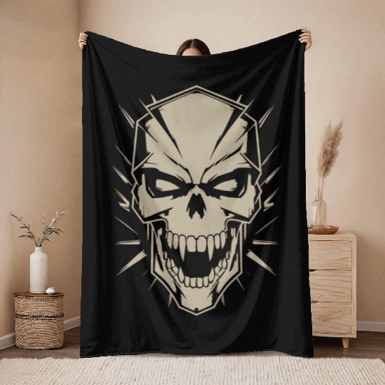 Agressive menacing skull Throw Blankets