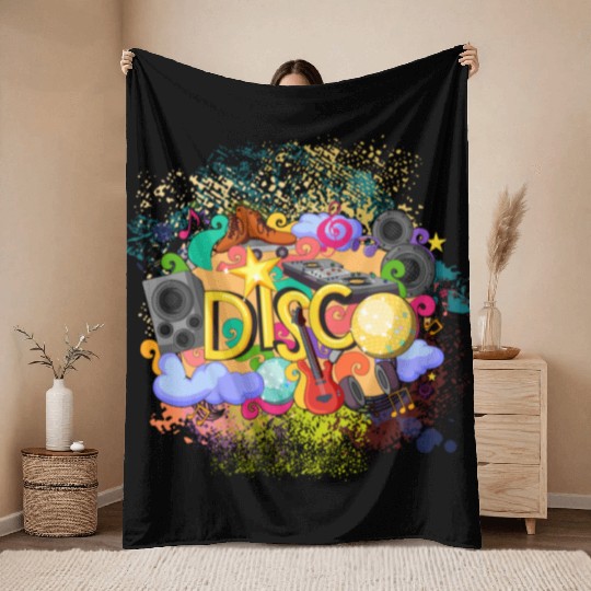 Vector Disco Theme Guitar Piano Song Drum Speaker Throw Blankets