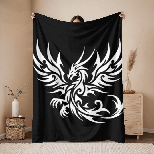Elegant T Tattoo Dragon With Wings Throw Blankets